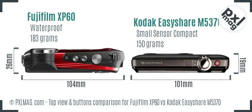 Fujifilm XP60 vs Kodak Easyshare M5370 top view buttons comparison