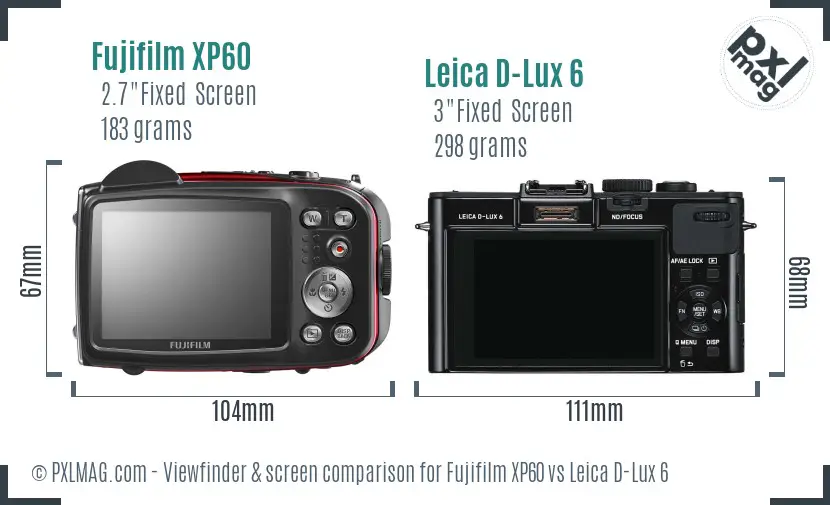 Fujifilm XP60 vs Leica D-Lux 6 Screen and Viewfinder comparison Fujifilm XP60 vs Leica D-Lux 6 Screen and Viewfinder comparison