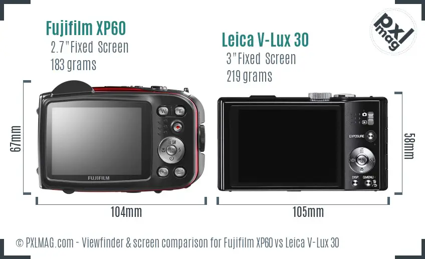 Fujifilm XP60 vs Leica V-Lux 30 Screen and Viewfinder comparison