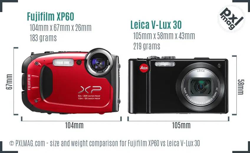 Fujifilm XP60 vs Leica V-Lux 30 size comparison