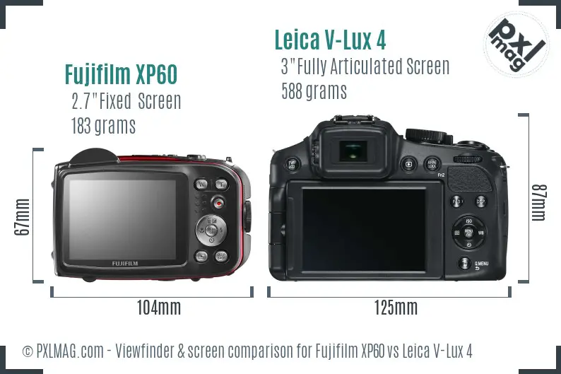 Fujifilm XP60 vs Leica V-Lux 4 Screen and Viewfinder comparison