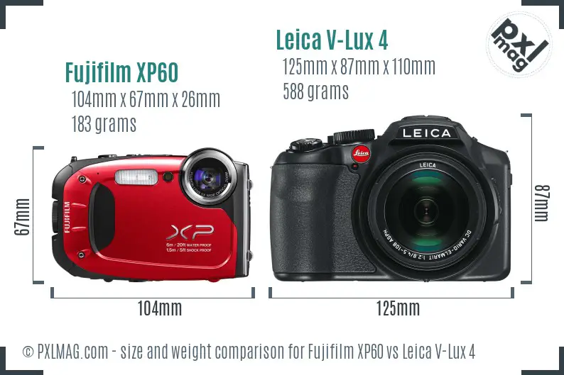 Fujifilm XP60 vs Leica V-Lux 4 size comparison