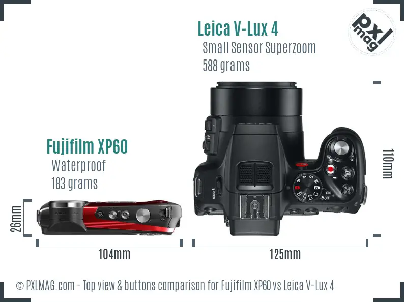 Fujifilm XP60 vs Leica V-Lux 4 top view buttons comparison
