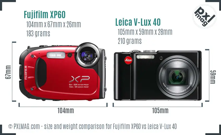 Fujifilm XP60 vs Leica V-Lux 40 size comparison