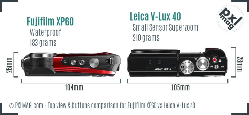 Fujifilm XP60 vs Leica V-Lux 40 top view buttons comparison