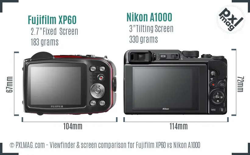 Fujifilm XP60 vs Nikon A1000 Screen and Viewfinder comparison Fujifilm XP60 vs Nikon A1000 Screen and Viewfinder comparison