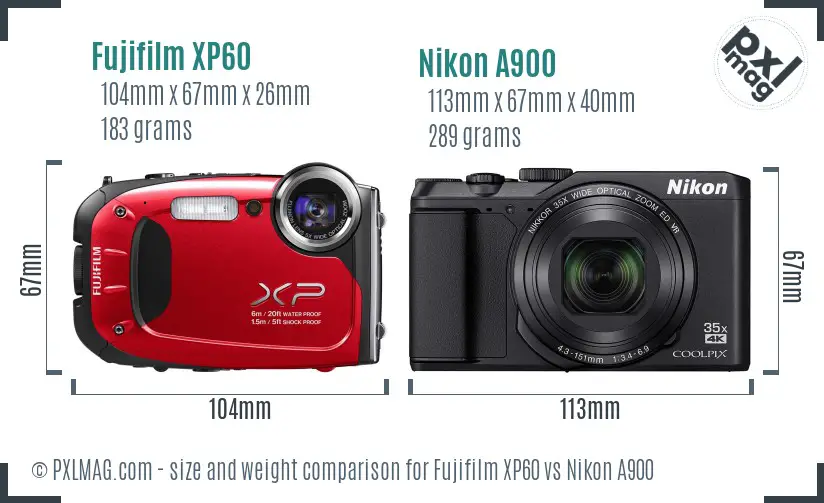 Fujifilm XP60 vs Nikon A900 size comparison