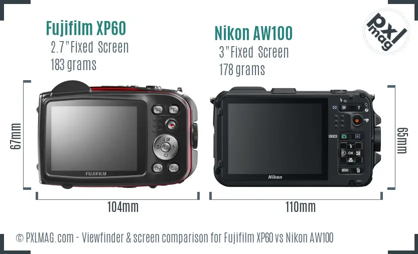 Fujifilm XP60 vs Nikon AW100 Screen and Viewfinder comparison Fujifilm XP60 vs Nikon AW100 Screen and Viewfinder comparison
