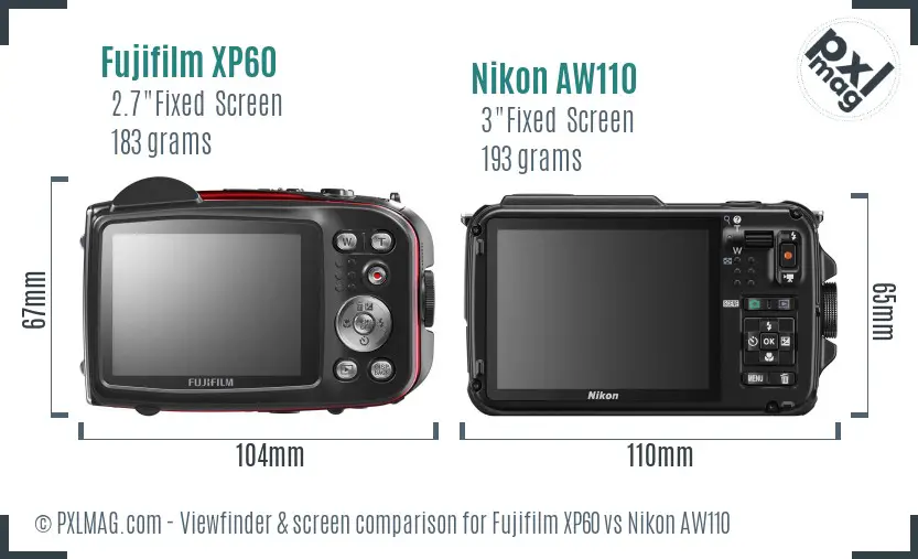 Fujifilm XP60 vs Nikon AW110 Screen and Viewfinder comparison