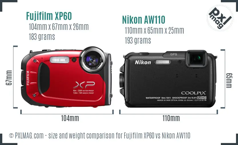 Fujifilm XP60 vs Nikon AW110 size comparison Fujifilm XP60 vs Nikon AW110 size comparison