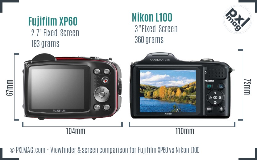Fujifilm XP60 vs Nikon L100 Screen and Viewfinder comparison