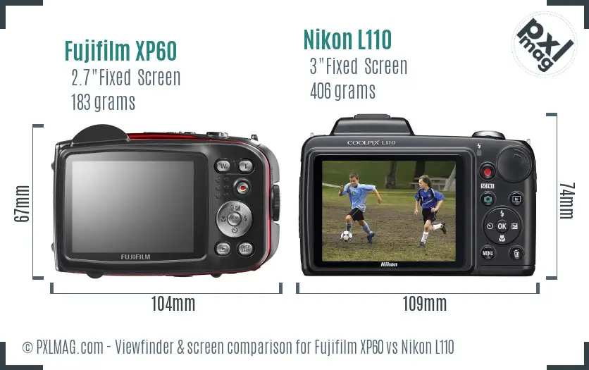 Fujifilm XP60 vs Nikon L110 Screen and Viewfinder comparison