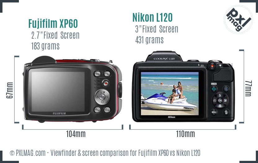 Fujifilm XP60 vs Nikon L120 Screen and Viewfinder comparison
