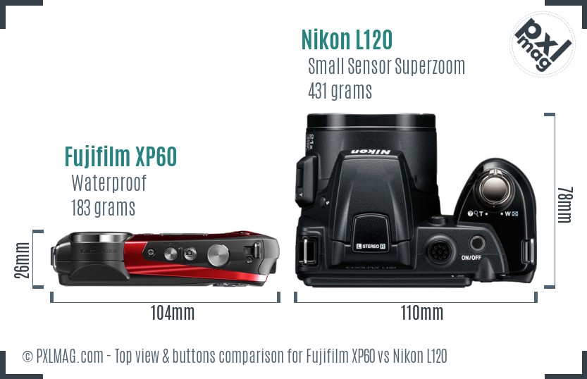 Fujifilm XP60 vs Nikon L120 top view buttons comparison