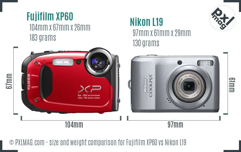 Fujifilm XP60 vs Nikon L19 size comparison