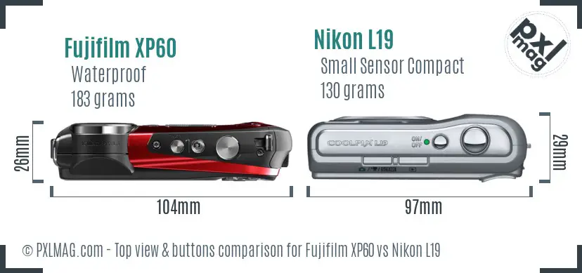 Fujifilm XP60 vs Nikon L19 top view buttons comparison