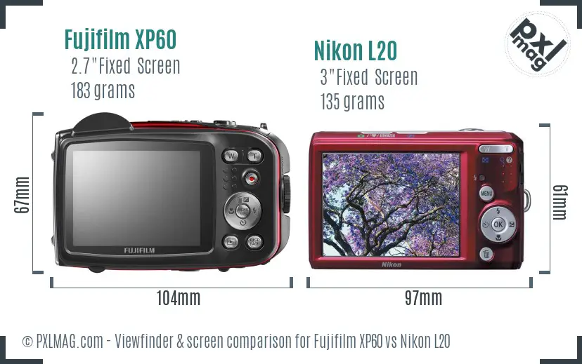Fujifilm XP60 vs Nikon L20 Screen and Viewfinder comparison Fujifilm XP60 vs Nikon L20 Screen and Viewfinder comparison