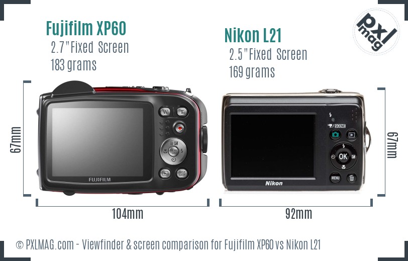 Fujifilm XP60 vs Nikon L21 Screen and Viewfinder comparison
