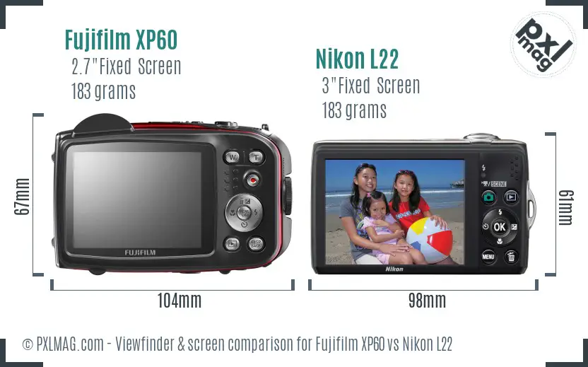 Fujifilm XP60 vs Nikon L22 Screen and Viewfinder comparison