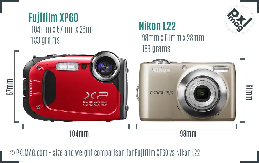 Fujifilm XP60 vs Nikon L22 size comparison