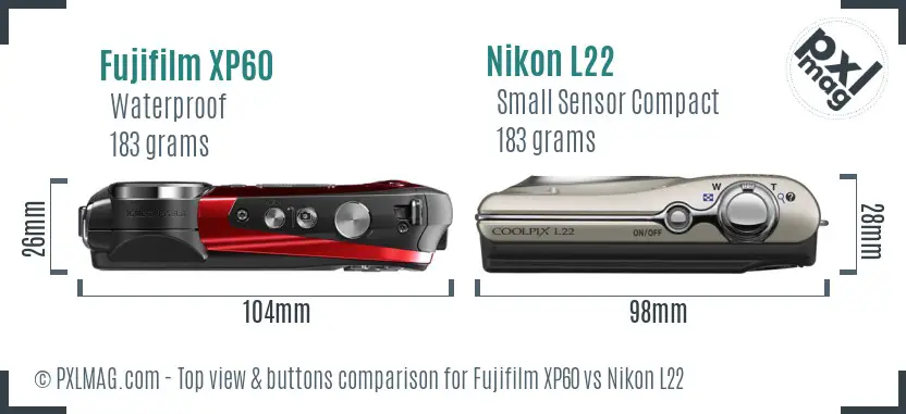 Fujifilm XP60 vs Nikon L22 top view buttons comparison