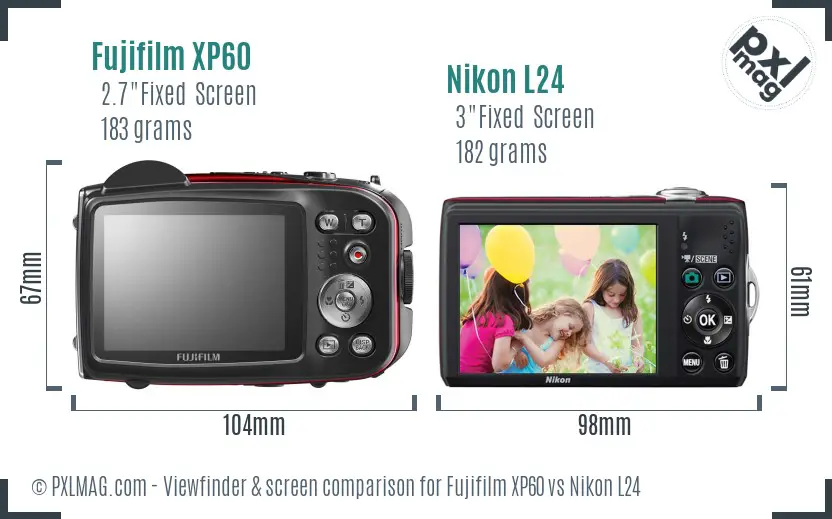 Fujifilm XP60 vs Nikon L24 Screen and Viewfinder comparison