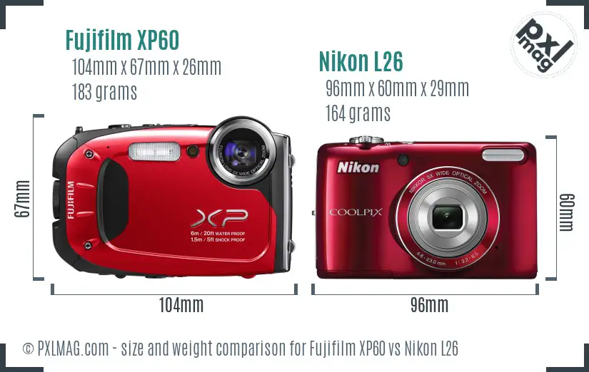 Fujifilm XP60 vs Nikon L26 size comparison Fujifilm XP60 vs Nikon L26 size comparison