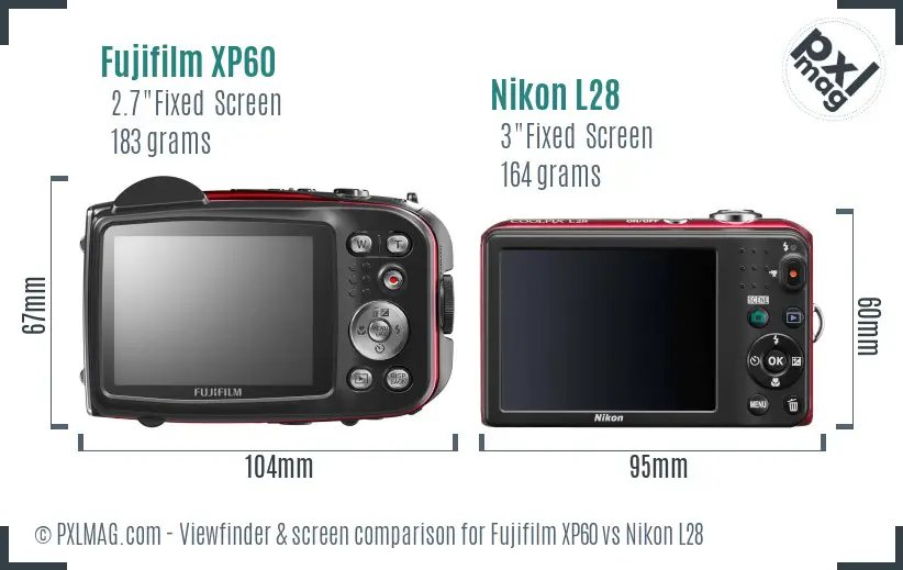 Fujifilm XP60 vs Nikon L28 Screen and Viewfinder comparison