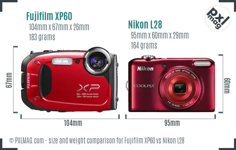 Fujifilm XP60 vs Nikon L28 size comparison