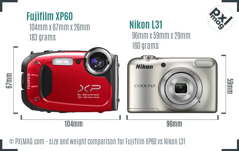 Fujifilm XP60 vs Nikon L31 size comparison