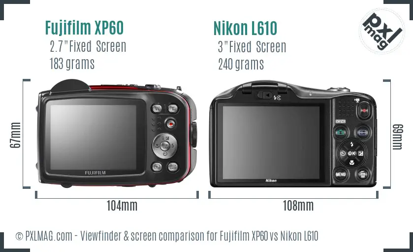 Fujifilm XP60 vs Nikon L610 Screen and Viewfinder comparison