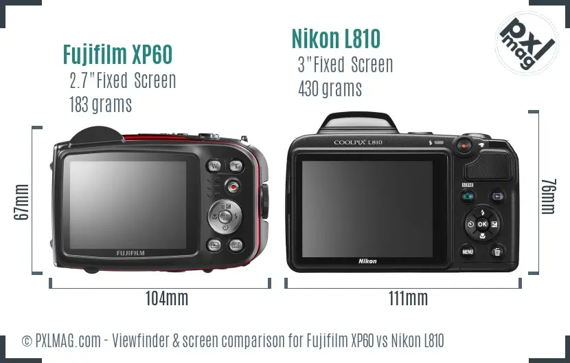 Fujifilm XP60 vs Nikon L810 Screen and Viewfinder comparison