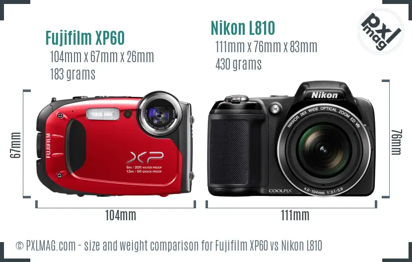 Fujifilm XP60 vs Nikon L810 size comparison