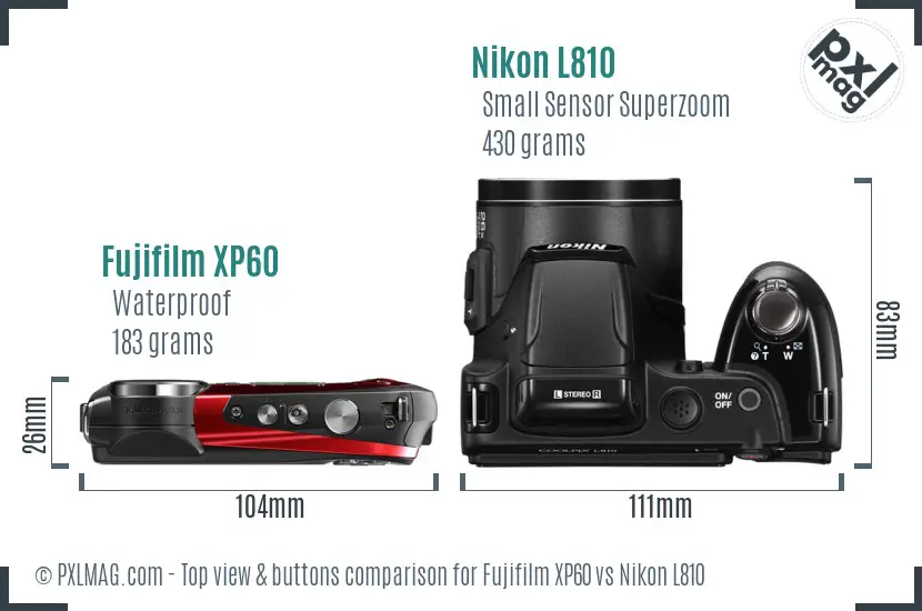 Fujifilm XP60 vs Nikon L810 top view buttons comparison