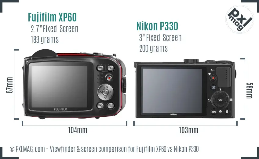 Fujifilm XP60 vs Nikon P330 Screen and Viewfinder comparison