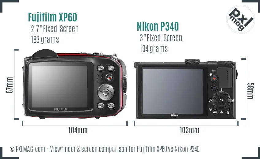 Fujifilm XP60 vs Nikon P340 Screen and Viewfinder comparison