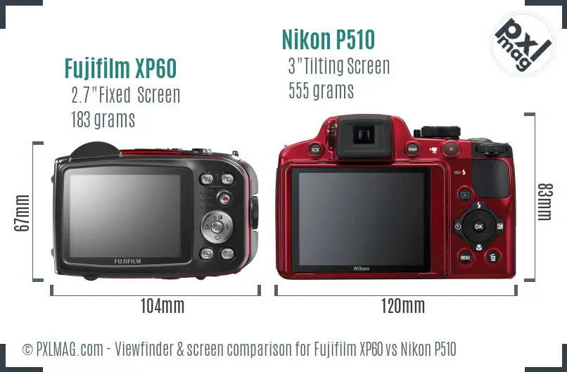 Fujifilm XP60 vs Nikon P510 Screen and Viewfinder comparison