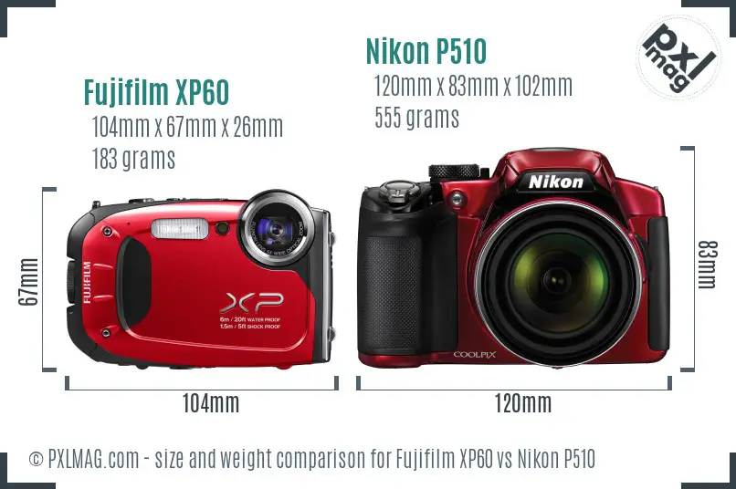 Fujifilm XP60 vs Nikon P510 size comparison