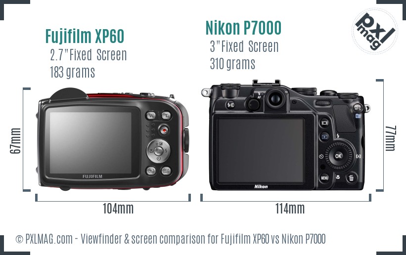 Fujifilm XP60 vs Nikon P7000 Screen and Viewfinder comparison