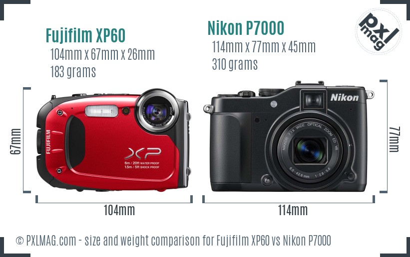 Fujifilm XP60 vs Nikon P7000 size comparison Fujifilm XP60 vs Nikon P7000 size comparison