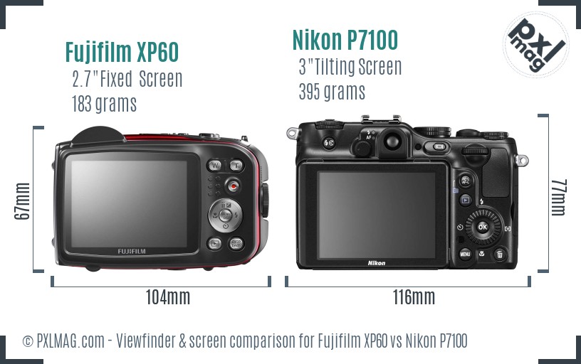 Fujifilm XP60 vs Nikon P7100 Screen and Viewfinder comparison