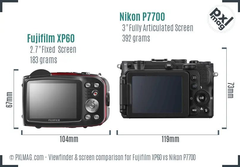 Fujifilm XP60 vs Nikon P7700 Screen and Viewfinder comparison