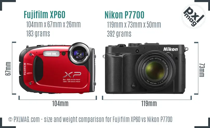 Fujifilm XP60 vs Nikon P7700 size comparison