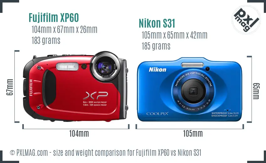 Fujifilm XP60 vs Nikon S31 size comparison Fujifilm XP60 vs Nikon S31 size comparison