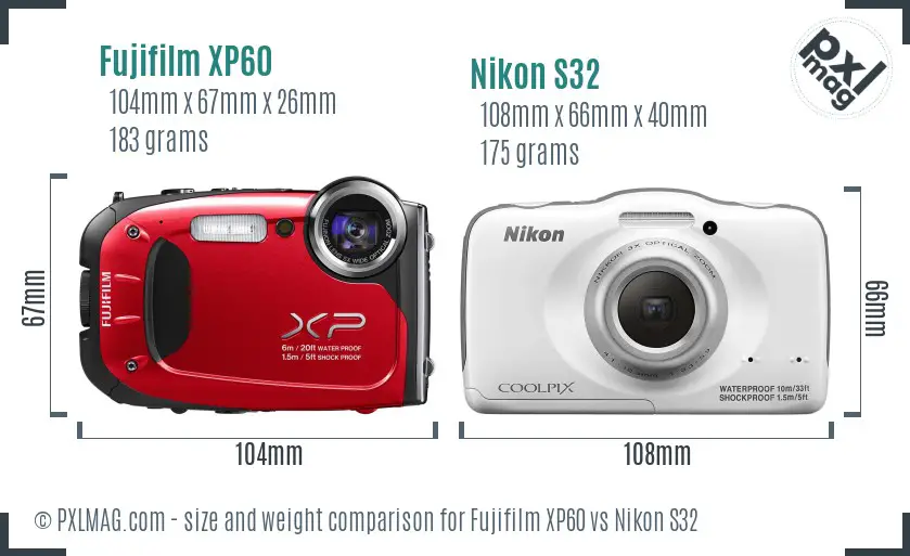 Fujifilm XP60 vs Nikon S32 size comparison
