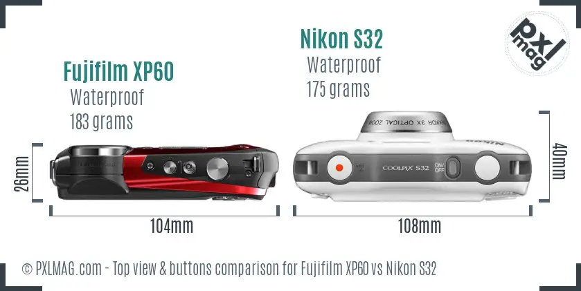 Fujifilm XP60 vs Nikon S32 top view buttons comparison