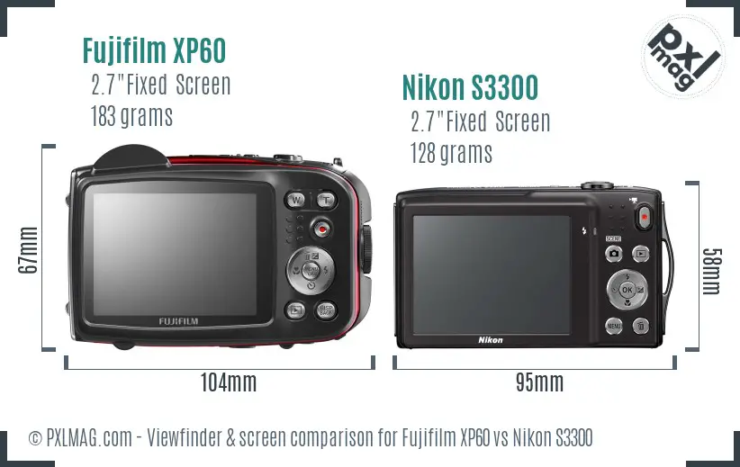 Fujifilm XP60 vs Nikon S3300 Screen and Viewfinder comparison