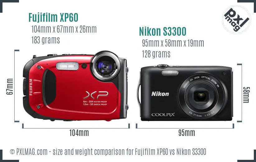 Fujifilm XP60 vs Nikon S3300 size comparison