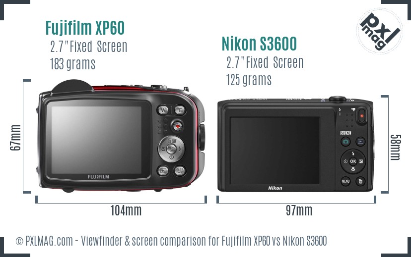 Fujifilm XP60 vs Nikon S3600 Screen and Viewfinder comparison