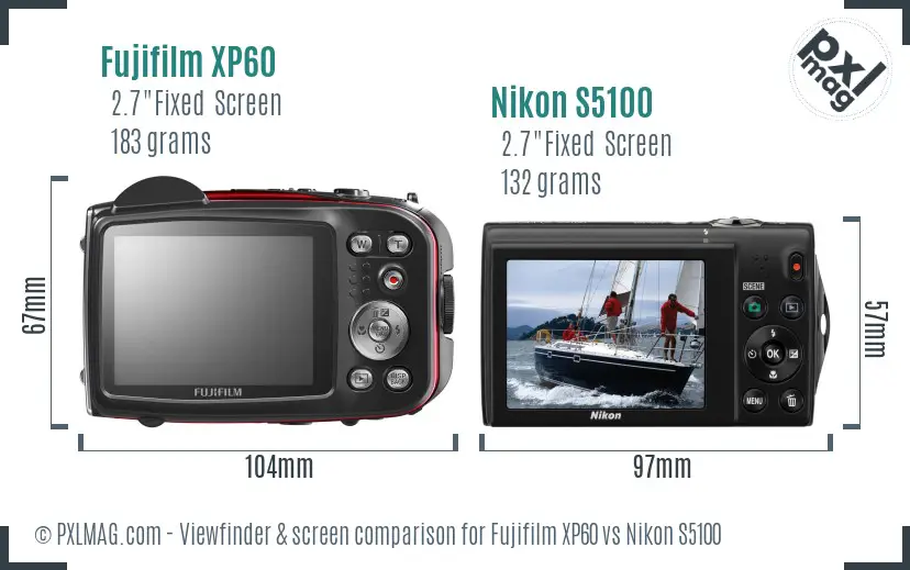 Fujifilm XP60 vs Nikon S5100 Screen and Viewfinder comparison Fujifilm XP60 vs Nikon S5100 Screen and Viewfinder comparison